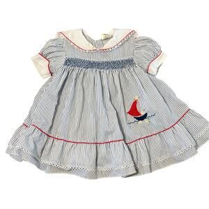 Smocked Sailboat Dress 2T Nautical Peter Pan Collar